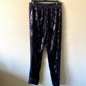 NEW Black Fancy Faux Leather & Sequence Joggers